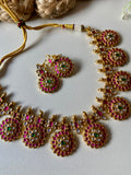 Pure Kemp Brass Ruby Green Circle Necklace with Earrings