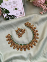 Antique Lakshmi Coin Green Beads Necklace with Earrings