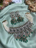 Designer Mossanite Victorian Pearl Choker with Earrings