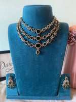 Premium Three Layer AD Necklace with Earrings in two Colors