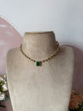 Simple AD Green Pendant Necklace with Earrings