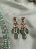 Five Layer Green and Golden Beads Mala/Necklace with Earrings