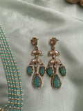 Five Layer Green and Golden Beads Mala/Necklace with Earrings