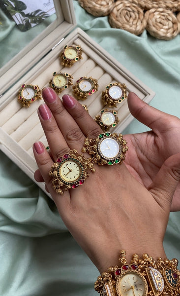 Vintage Temple Style Adjustable Finger Watch Ring in 2 Colors (Price f ...