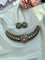 Mossanite kundan Victorian Choker with Earrings