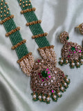 Ad Green Beads Peacock Long Haram with Earrings