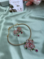 Designer Pastel Pink Flower Hasli Necklace with Earrings