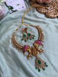 Antique Lakshmi and Elephant Hasli Necklace with Earrings