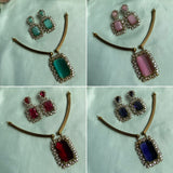 AD Color Pendant Hasli Necklace with Earrings in 4 Colors (Price for each)