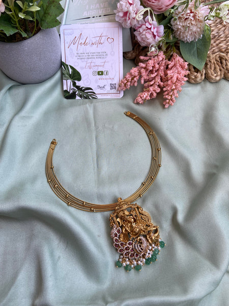 Ganesha Peacock Pendant Hasli Necklace