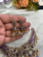 AD Peacock Purple Necklace with Jhumkas