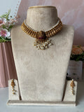 Antique Elegant Pearl Ruby Green Lakshmi Necklace with Earrings