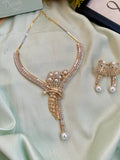 Designer Gold Diamond look Alike Pearl Necklace with Earrings