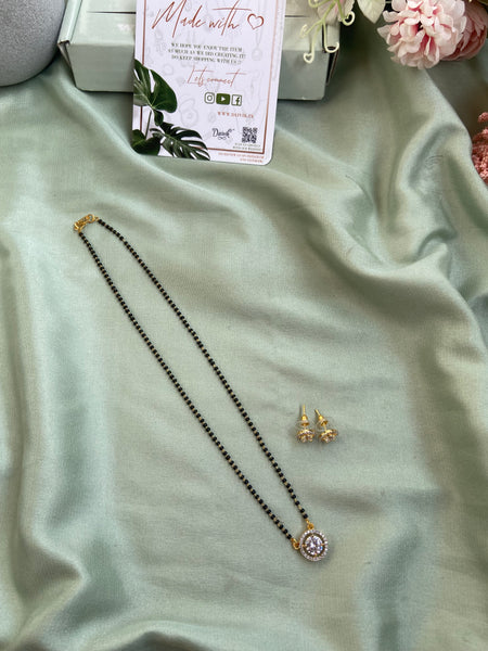 Simple AD Round Pendant Mangalsutra With Studs
