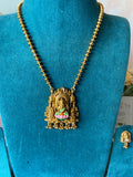 Affordable Meenakari Temple Lotus Lakshmi Long Beaded Chain with Earrings