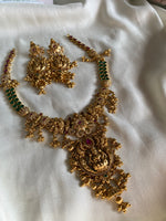 Antique Gold Ruby Green Stone Lakshmi with Earrings