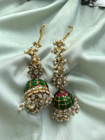 Pure kemp Jadau Jhumkas with Pearl Mattal