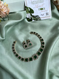 Diamond Look Alike Square Pattern Necklace with Earrings in Two Colors