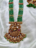 Bridal Lakshmi Peacock Green Long Haram with Jhumkas