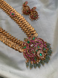 Pure Kemp Brass Jadau Kundan Stones Ruby Green Kasumala with Jhumkas