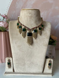 AD Emerald Solitaire Drop Necklace with Earrings