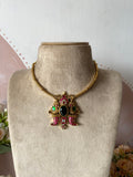 Twin Peacock Ruby Green Hasli Necklace with Earrings
