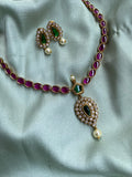 Simple Kemp Necklace with AD Droplet Pendant & Earrings