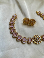 AD Flower Gold Tone Necklace with Studs