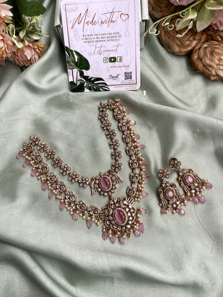Victorian Two Layer Baby Pink Necklace with Earrings