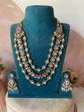 Moissanite Bridal Three Layered Pink Heart Necklace with Earrings