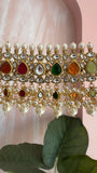 Pure kemp Brass Jadau Navarathna Choker with Earrings