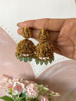 Antique Lakshmi Green Beads Jhumkas