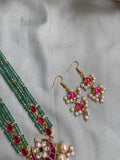 Antique Jadau Green Beads Long chain with Earrings