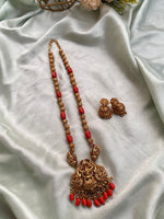 Coral Red Lakshmi Mala with Jhumkas