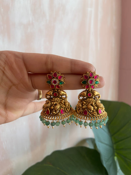 Kemp Elephant Ruby Green Jhumkas