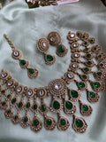 AD Three Layer Bridal Choker with Earrings and Teeka in Two Colors (Price for Each)