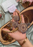 AD Purple Peacock Hasli Necklace with Balis