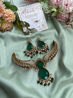 Designer Moissanite Green Droplet Pendant Choker with Earrings