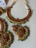 Detachable Kemp Lakshmi Pendant Necklace with Jhumkas