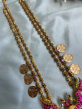 Premium Traditional Pure Kemp Brass Garudan Long Necklace with Lakshmi Coin Drops