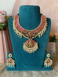 Pure Kemp Brass Jadau Cluster Pearl Pendant Necklace with Earrings