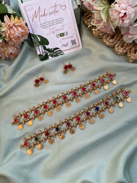 Lakshmi Coin Flower Choker with Earrings