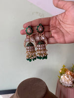 Pure kemp Mossanite Pearl Beads Jhumkas