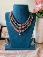 Premium Three Layer AD Necklace with Earrings in two Colors