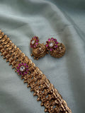 Pure Kemp Brass Jadau Kundan Stones Circle Pendant Kasumala with Jhumkas