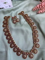 Kemp Circle Flower Ruby Green Short and Long Necklace with Earrings (Prices for Combo, Short and Long)