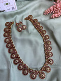 Kemp Circle Flower Ruby Green Short and Long Necklace with Earrings (Prices for Combo, Short and Long)