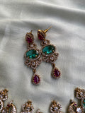 AD Ruby and Green Peacock Necklace with Earrings