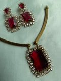 AD Color Pendant Hasli Necklace with Earrings in 4 Colors (Price for each)