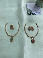AD Diamond Necklace with earrings in 4 colours